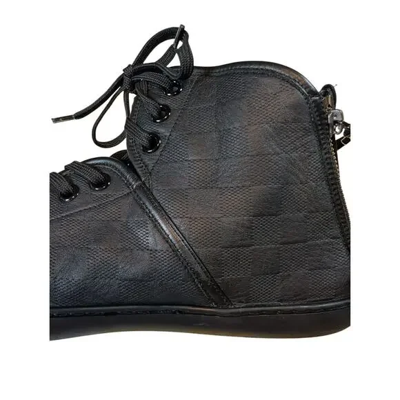 LOUIS VUITTON LV Damier High Top Sneakers Double Zip Black 9.5 Lace Up - Picture 7 of 14
